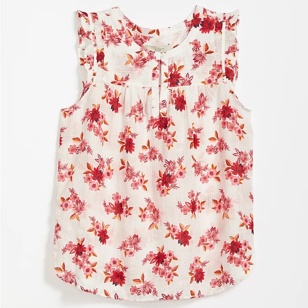 Loft Zinnia Ruffle Sleeve Split Neck Shell